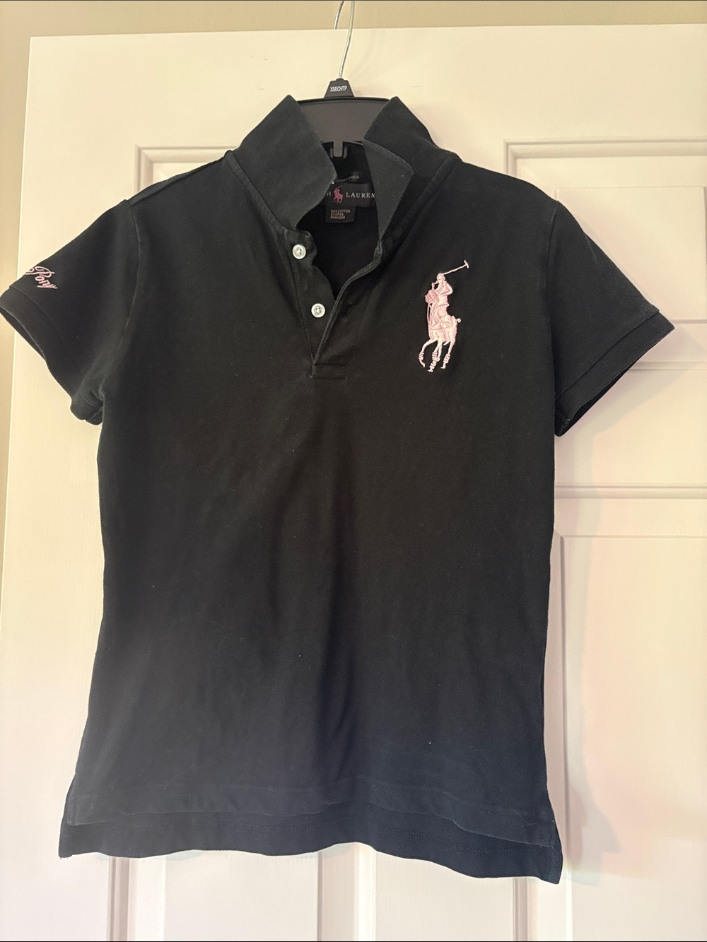Ralph Lauren Black Polo with Pink Pony Embroidery